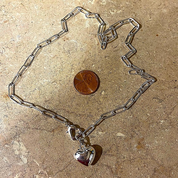 Sterling Silver Heart Chain Link Necklace Bracelet Matching Set - Picture 6 of 9